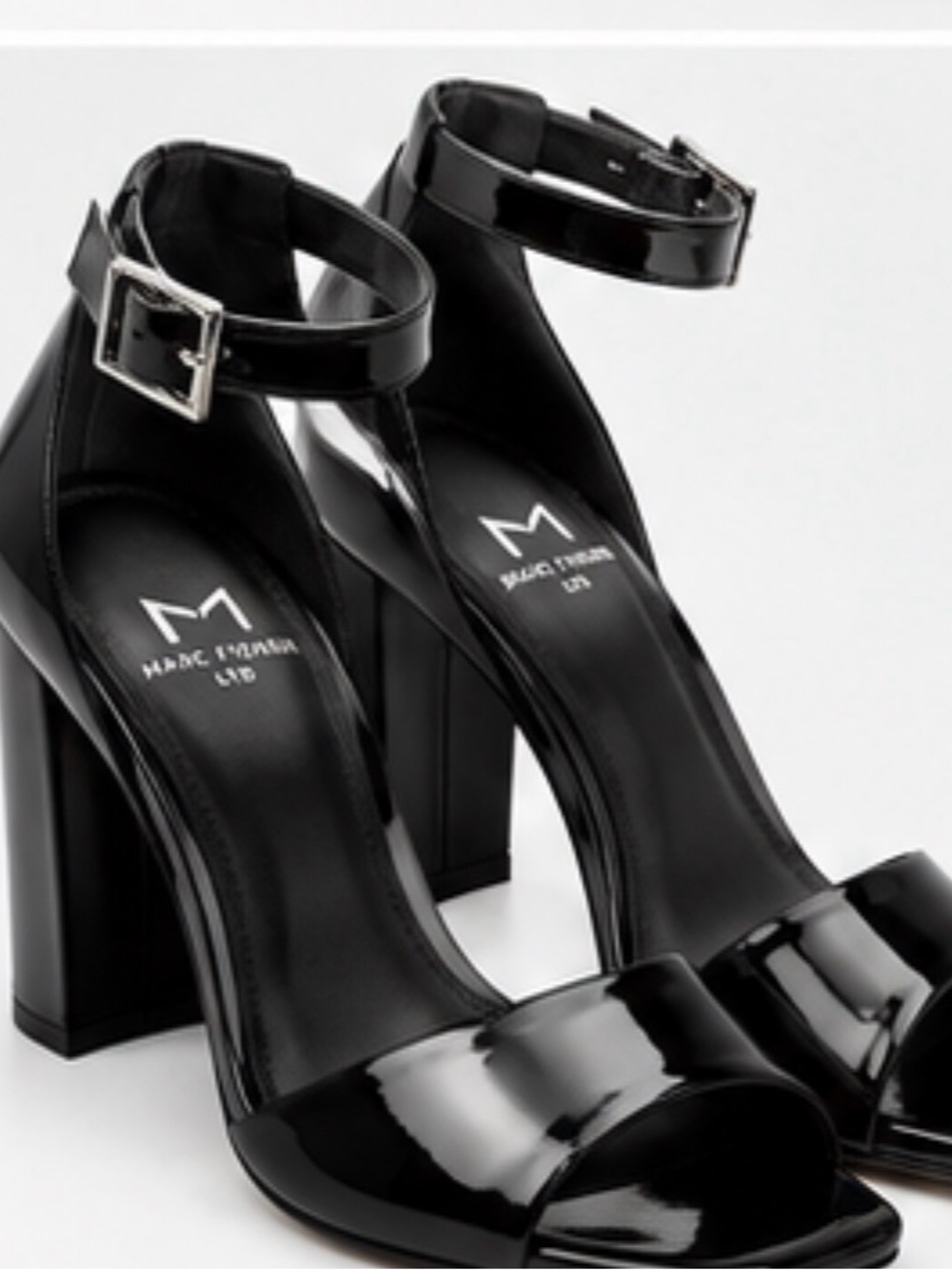 Marc Fisher Black Patent Ankle-Strap Block Heels